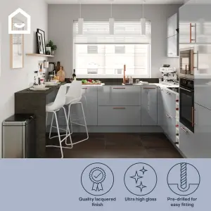 GoodHome Alisma High gloss grey slab High gloss grey Glazed Cabinet door (W)300mm (H)895mm (T)18mm