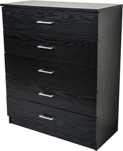 Black Chest of 5 Drawers Wood With Anti Bowing Support 90 x 75 x 36 cm