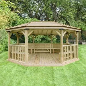 Forest Garden Premium furnished Octagonal Gazebo, (W)5.27m (D)3.78m with Floor included