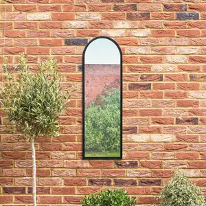 MirrorOutlet - The Arcus - Black Metal Framed Arched Garden Wall Mirror 47" x 16" (120 x 40 cm)