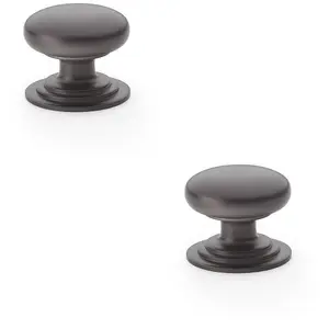 2 PACK - Stepped Round Door Knob - Dark Bronze 32mm Classic Kitchen Cabinet Pull Handle