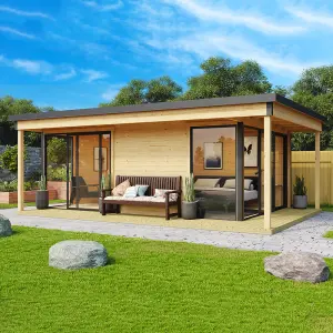 Lasita Domeo 3 V2 with Veranda Garden Office - 8.9m x 5.9m - Two Room Modern Summer House Double Glazed