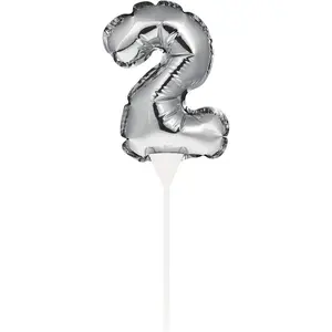 Creative Converting Number 2 Self-Inflating Balloon Cake Topper Silver (One Size)