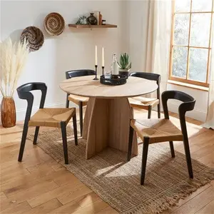 Dunelm Effy 4 Seater Round Dining Table, Wood Effect, Mid Century, Light Wood, Natural