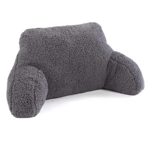 Teddy Fleece Bed Reading Cushion Pillow with Arms Lumbar Support