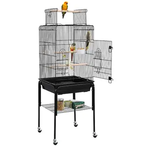 Yaheetech Black Play Top Metal Bird Cage w/ Detachable Rolling Stand