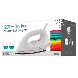 HomeLife "Coral" 1200w Dry Iron - Non-Stick Soleplate - White