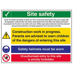 Multi Hazard Helmets Site Safety Sign Rigid Plastic - 600x450mm (x3)