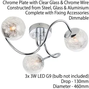 Semi Flush Ceiling Light Chrome Wire Shade 3x Lamp Adjustable Hanging Pendant