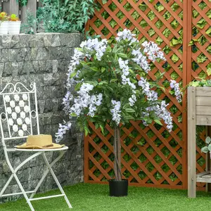 HOMCOM Artificial Realistic Wisteria Flower Tree Faux Plant for Indoor Décor