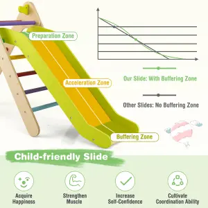 Costway 2-in-1 Triangle Climbing Set Wooden Indoor Outdoor Climbing Toy for Kids 3+