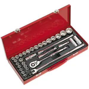 Deluxe 32-Piece Socket Set with Ratchet Handle and Storage Case