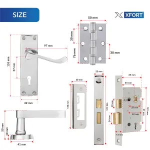 XFORT Polished Chrome Victorian Lever Lock Pack, 6" Door Handle Complete Set.