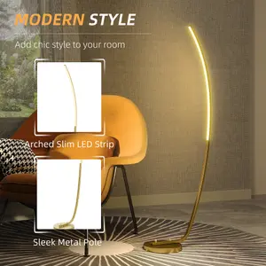 HOMCOM Floor Lamp with LED Strip, Standing Lamp for Living Room, Gold Tone