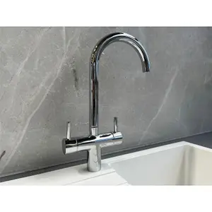 Liquida W03CH Swan Neck Swivel Spout Twin Lever Chrome Kitchen Mixer Tap