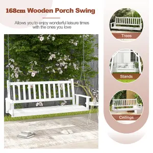 Costway 3-Person Porch Hanging Swing Chair Wooden Garden Swing Bench with Slatted Back