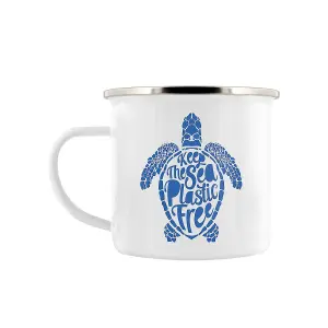 Grindstore Keep The Sea Plastic Free Enamelled Mug White/Blue (One Size)