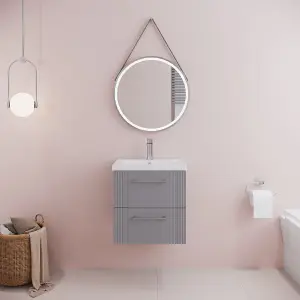 Retro 2 Drawer Wall Hung Vanity Unit with Mid-Edge 1 Tap Hole Ceramic Basin - 500mm - Satin Grey - Balterley