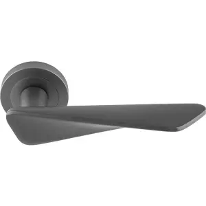 Premium Angle Twist Door Handle Set - Anthracite Grey Designer Lever Round Rose