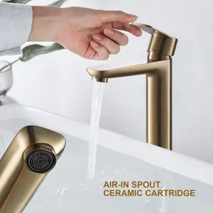 High Rise Basin Mixer Taps, BATHWEST Tall Bathroom Sink Taps Modern Monobloc Single Handle Brass