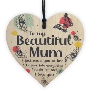 I Love You Beautiful Mum Gifts Hanging Sign For Birthday Mothers Day Plaque Heart