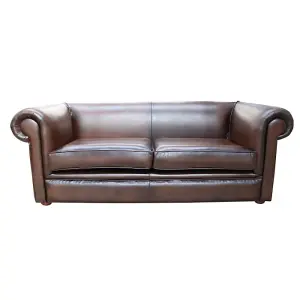 Chesterfield 1930 s 3 Seater Antique Brown Leather Sofa Settee In Classic Style