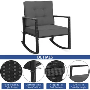 Costway Outdoor Wicker Furniture Rocking Chair Metal Frame Patio Rattan Rocker w/ Cushion