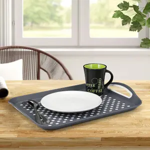 2 X Large Plastic Rectangular Non-slip Top & Bottom Serving Tray - Anti-slip Patterned Surface - With Easy-grip Handles