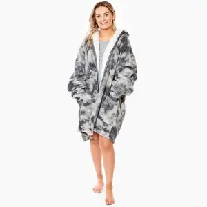 Dreamscene Tie Dye Zip-Up Oversized Hooded Blanket Sweater, Charcoal - Adults