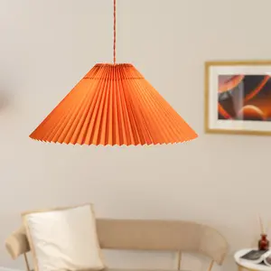 ValueLights Akira Burnt Orange Hanging Pendant Ceiling Light with Pleated Lampshade - LED Bulb Included