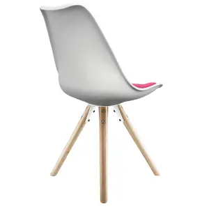 Soho White & Bright Pink Plastic Dining Chair with Pyramid Light Wood Legs