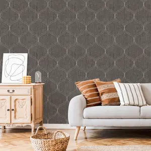 Boutique Optical Grey Bronze effect Geometric Textured Wallpaper Sample