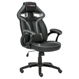 GTForce Roadster 1 Sport Racing Car Office Chair, Adjustable Lumbar Support Gaming Desk Faux Leather With Mesh Trimmings (Grey)