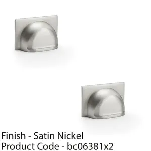 2 PACK - Backplate Cup Handle - Satin Nickel 40mm Centres Solid Brass Shaker Drawer Pull