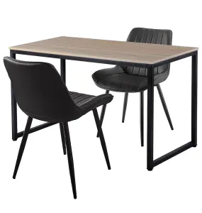 Hallowood Furniture Kempley Fixed Top Dining Table Set with 2 Black Faux Leather Chairs