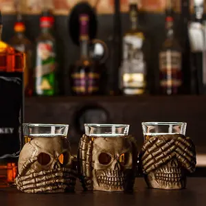 Drink No Evil - 3 X Skull Resin Shot Glasses