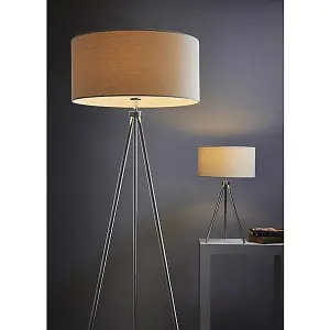 Luminosa Tri 1 Light Floor Lamp Chrome, Ivory Linen Effect, E27