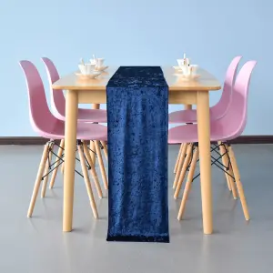 Neel Blue Crushed Velvet Table Runner, Navy - 33cm x 274cm