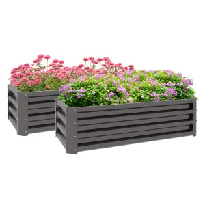 Outsunny Outdoor Planter Box, Steel Raised Garden Bed, Set of 2, Grey