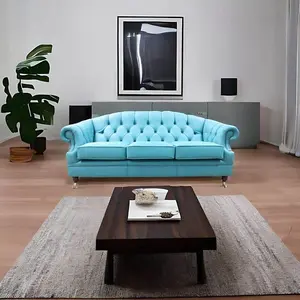 Chesterfield Handmade 3 Seater Sofa Settee Shelly Dark Teal Blue Leather In Victoria Style