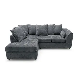 Harriet Crushed Chenille Left Facing Corner Sofa in Dark Grey