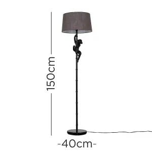 ValueLights Modern Black Hanging Monkey Floor Lamp With Grey Tapered Shade - Includes 6w LED Bulb 3000K Warm White