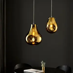 Luminosa Perugia Single Pendant Ceiling Lamp, Gold Metallic Glass, Chrome Plate