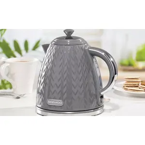 DAEWOO Argyle SDA1871GE Retro Set Kettle and Toaster Matching Bundle 2 Slice Browning Control Easy Clean 1.7L Jug Auto Off Grey