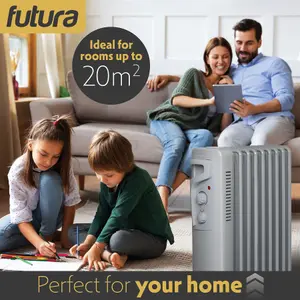 Futura Oil Filled Portable Radiator Heater 2000W 3 Heat Settings 9 Fins