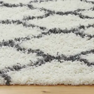 Cream Grey Neutral Trellis Scandi Shaggy Living Area Runner Rug 60x230cm