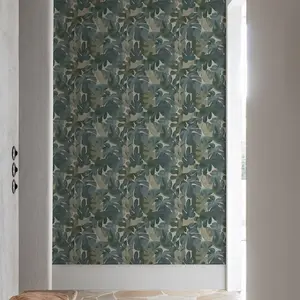 Grandeco Boutique Retro Leaf PVC-free Eco Wallpaper, Green