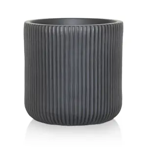 IDEALIST 30cm Round Planter, Ribbed Black Reinforced Stone Cylinder Outdoor Plant Pot D30 H30 cm, 21.6L