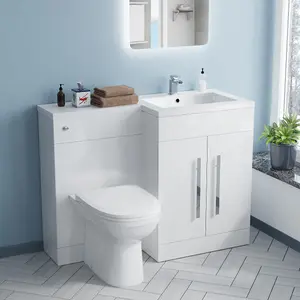 Nes Home Aric Right Hand  1100mm Vanity Basin Unit, Cistern, WC Unit & Welbourne Back To Wall Toilet White