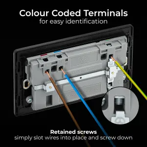 BG Polished Copper Double 13A 22W Raised slim Switched Screwless Socket with USB, x2 & Black inserts